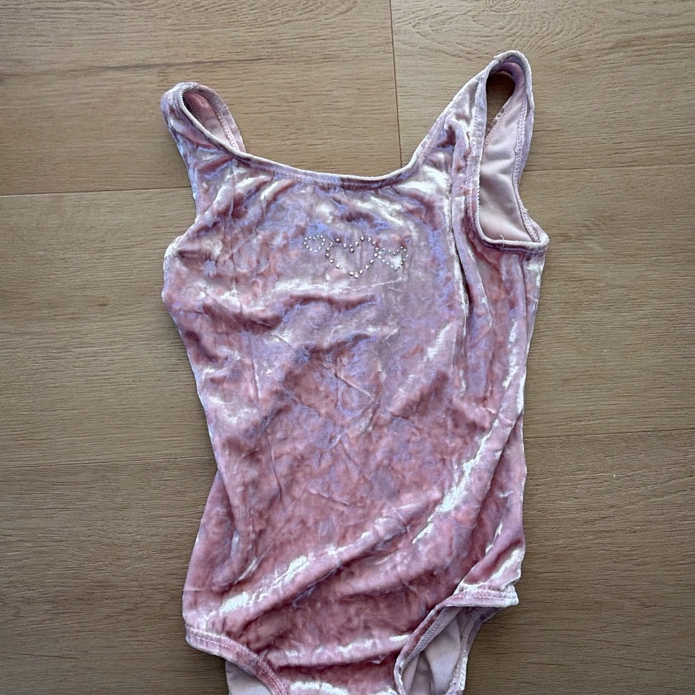 Pink Velvet Tank Leotard with Rhinestone Heart